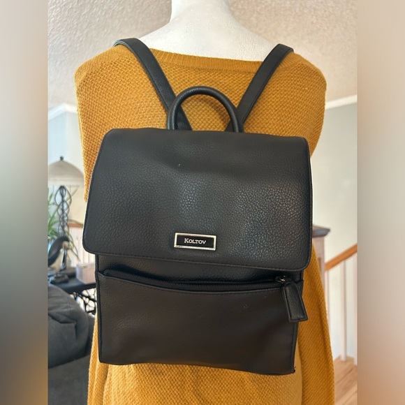 Koltov Mini Backpack Purse‎ Faux Pebbled Leather Black - Picture 1 of 6